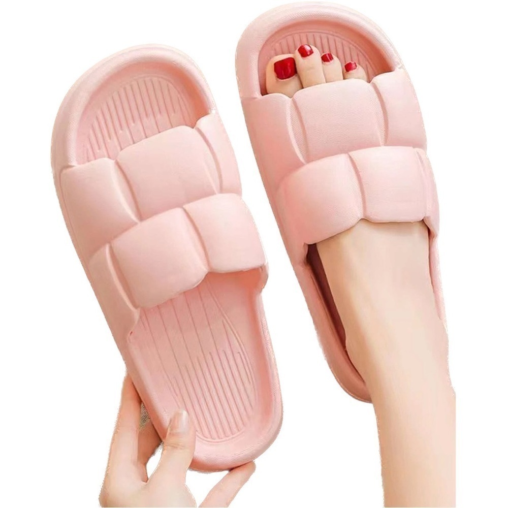 Pink Pillow Textured Single Band Slides Pool Shower Platform Shoes